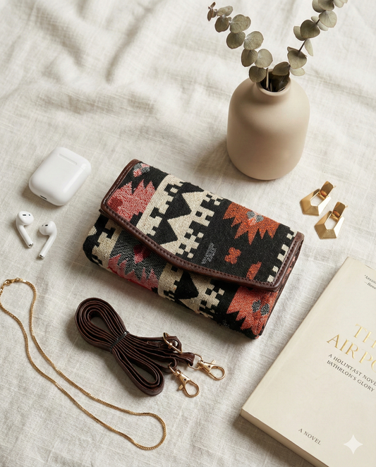 Stylish and Compact Jacquard Sling Wallet - Tribal Flower - Surovi Bags