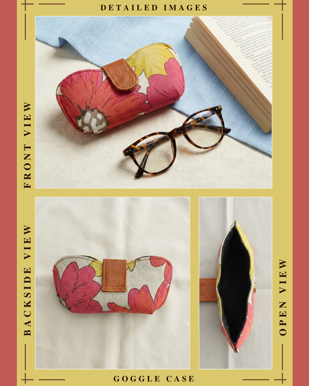 Trendy Ikkat Goggle; Spectacle Cases - Black Floral - Surovi Bags