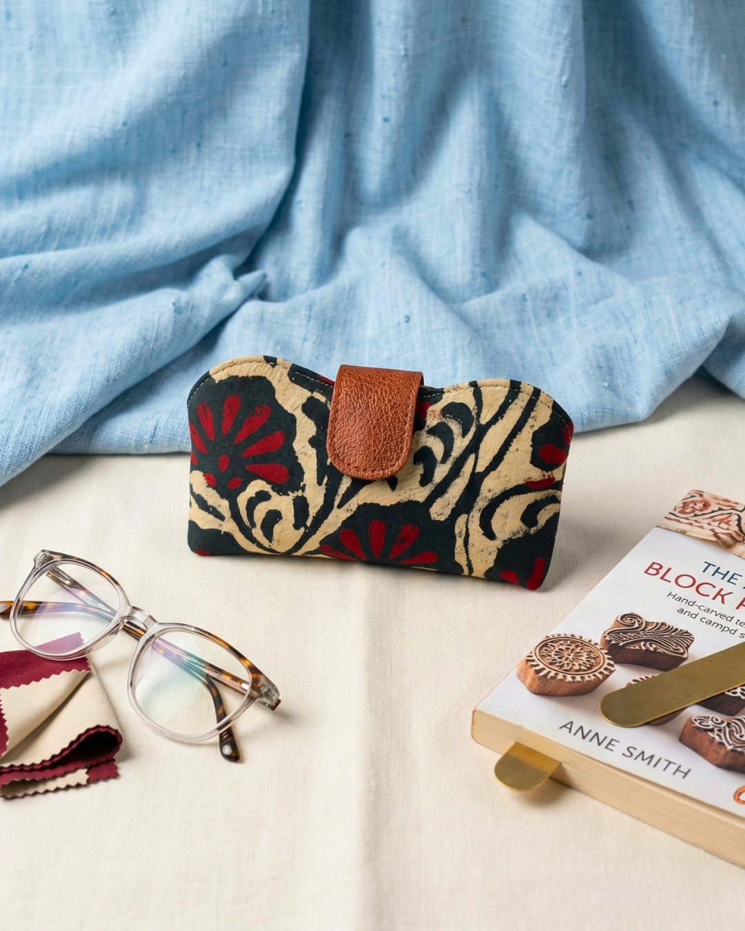 Trendy Ikkat Goggle; Spectacle Cases - Beige and Green - Surovi Bags