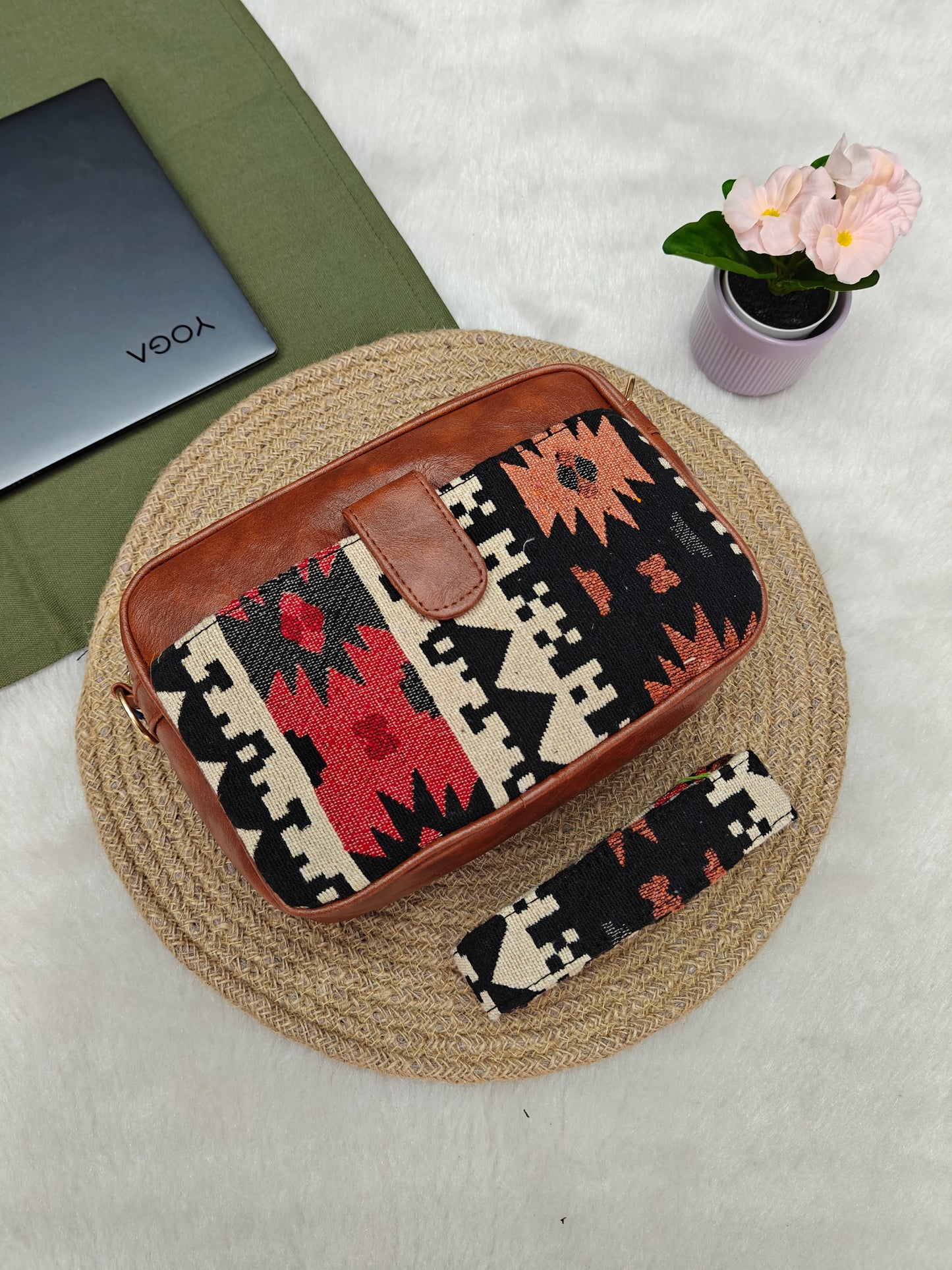 Magnetic Sling Bag Jacquard - Orange Tribal