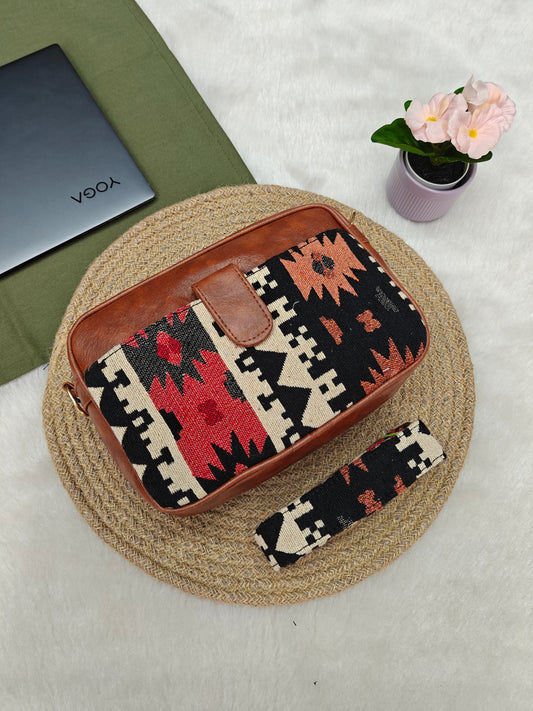 Magnetic Sling Bag Jacquard - Orange Tribal