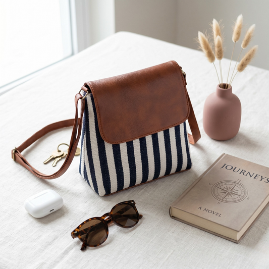 Jacquard Cross Body Flap Sling - Strips - Surovi Bags
