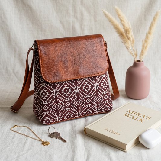 Jacquard Cross Body Flap Sling - Red Weave - Surovi Bags