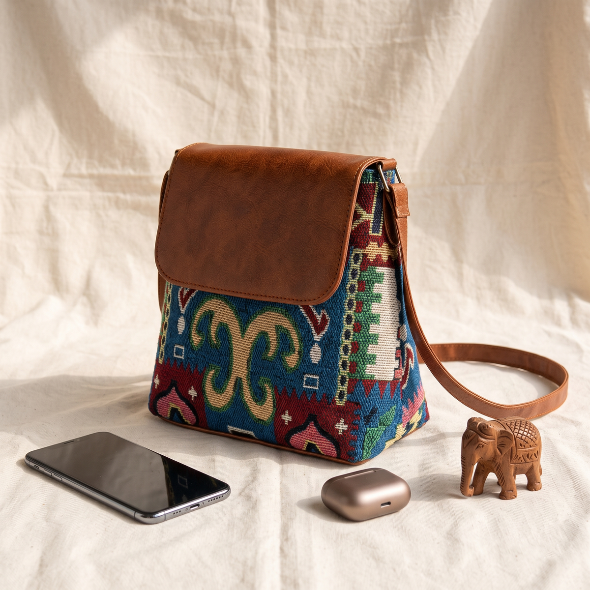 Jacquard Cross Body Flap Sling - Multi Color Weave
