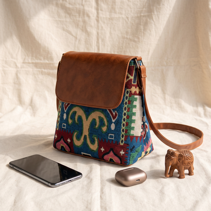 Jacquard Cross Body Flap Sling - Multi Color Weave