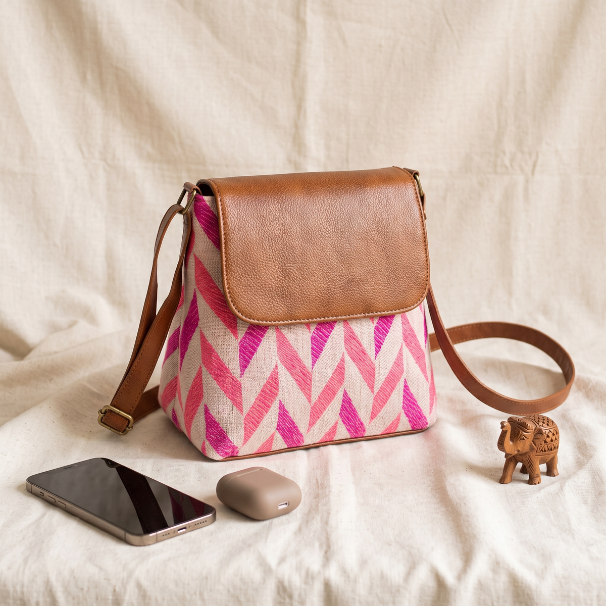 Jacquard Cross Body Flap Sling - Geometric