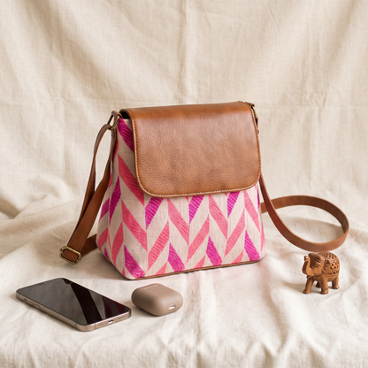 Jacquard Cross Body Flap Sling - Geometric
