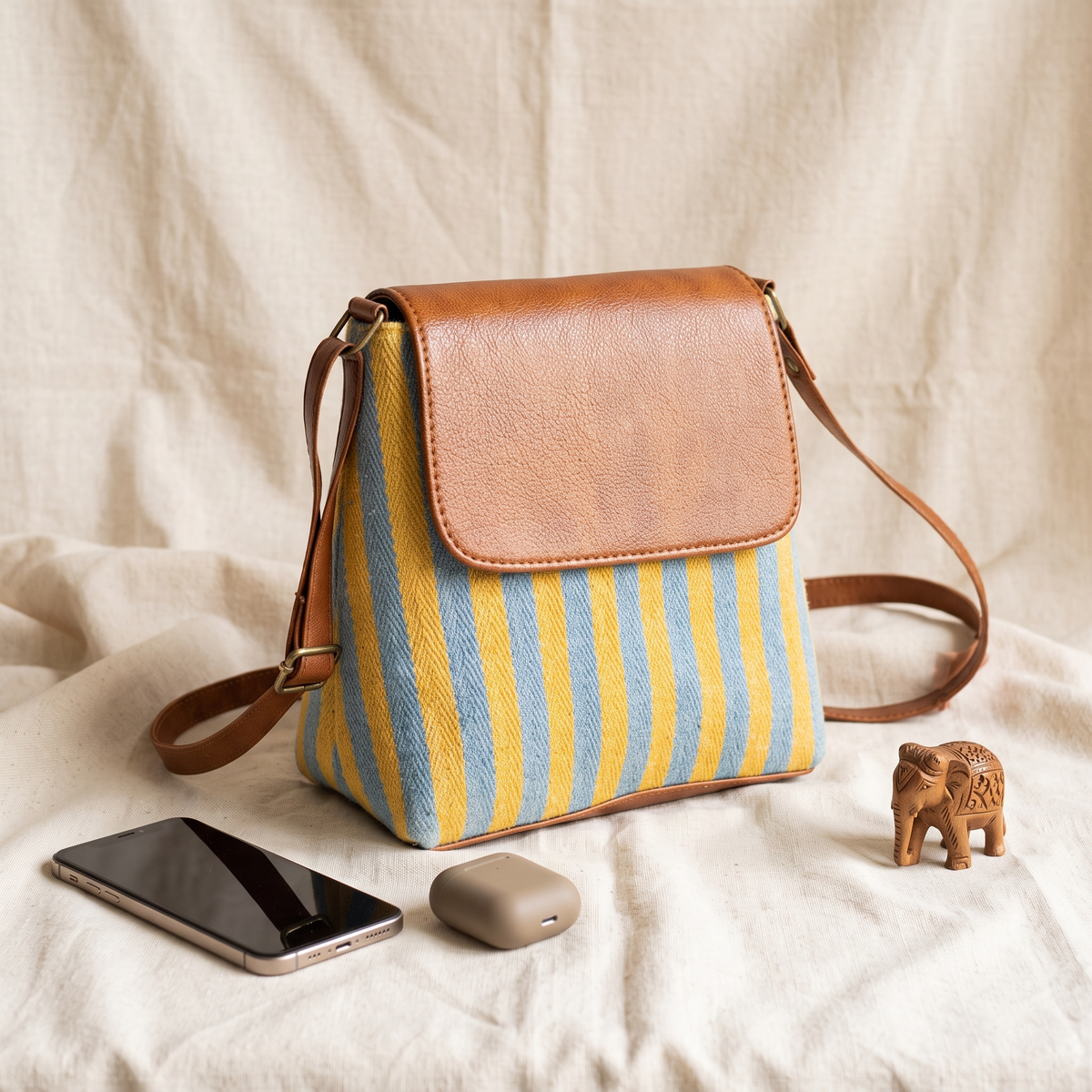 Jacquard Cross Body Flap Sling - Strips