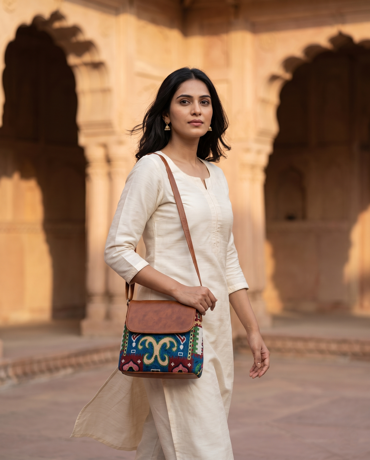 Jacquard Cross Body Flap Sling - Multi Color Weave