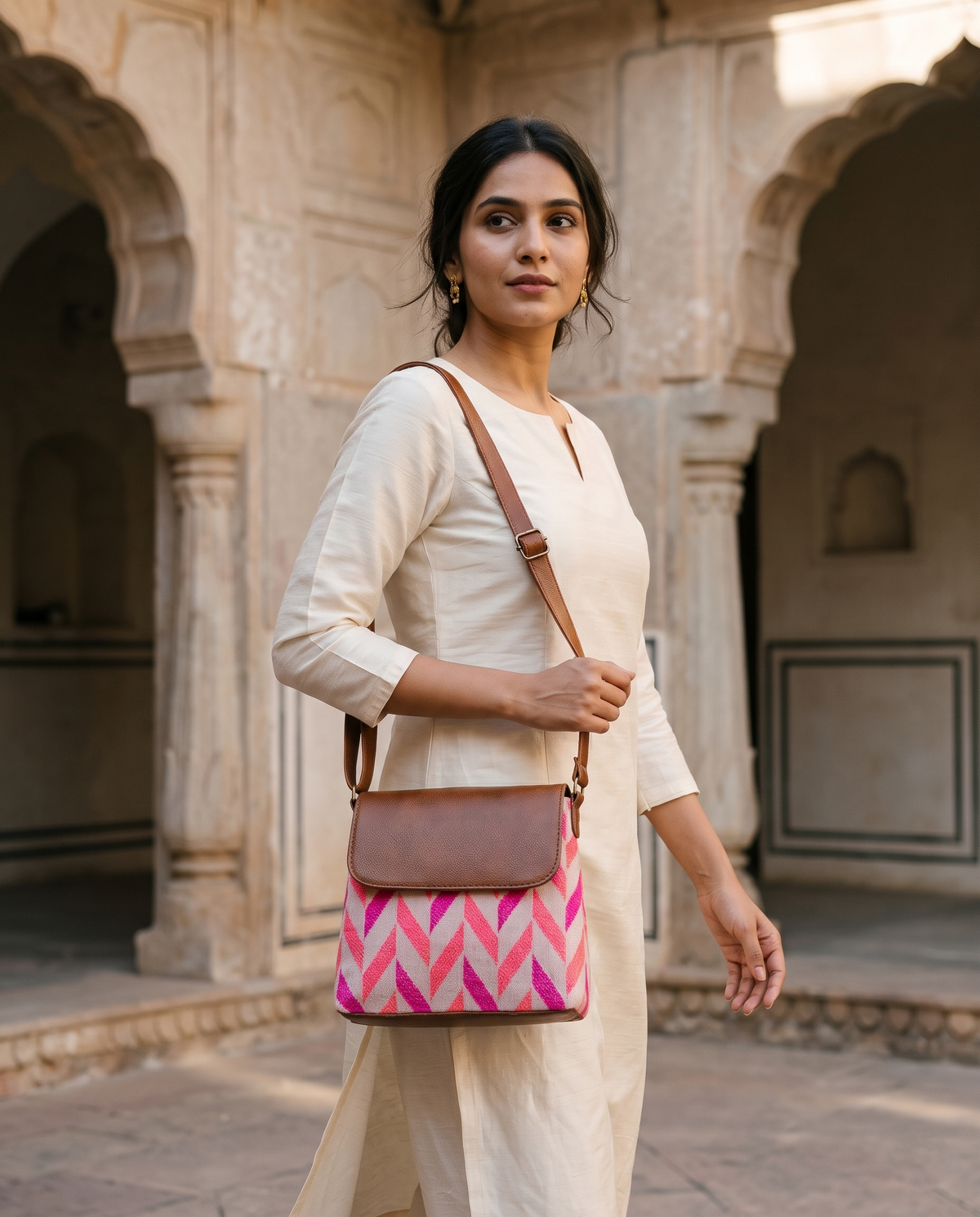 Jacquard Cross Body Flap Sling - Geometric