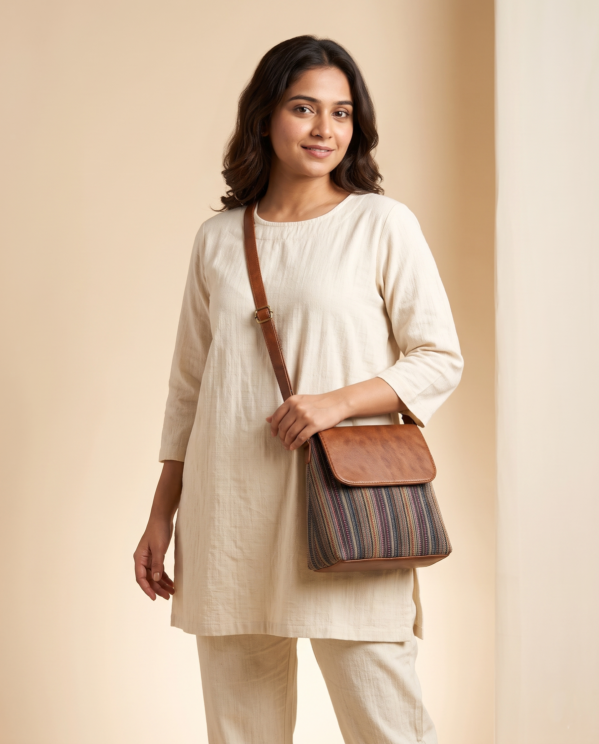 Jacquard Cross Body Flap Sling - Grey Weave