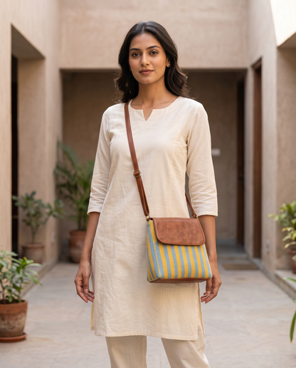 Jacquard Cross Body Flap Sling - Strips
