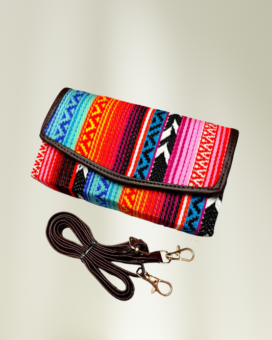 Stylish and Compact Jacquard Sling Wallet - Rainbow Strips
