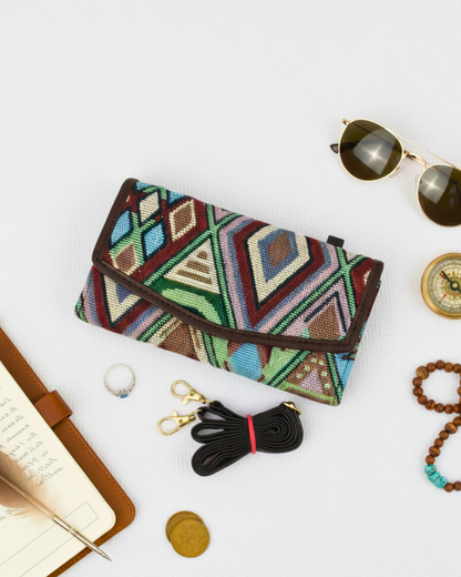 Stylish and Compact Jacquard Sling Wallet - Wave