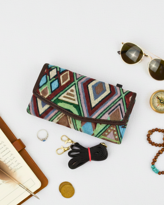 Stylish and Compact Jacquard Sling Wallet - Wave