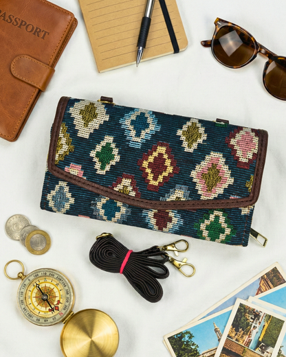 Stylish and Compact Jacquard Sling Wallet - MultiColor