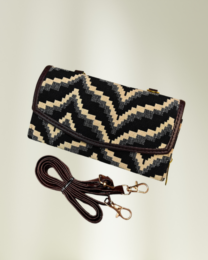 Stylish and Compact Jacquard Sling Wallet - Monocrome Weave