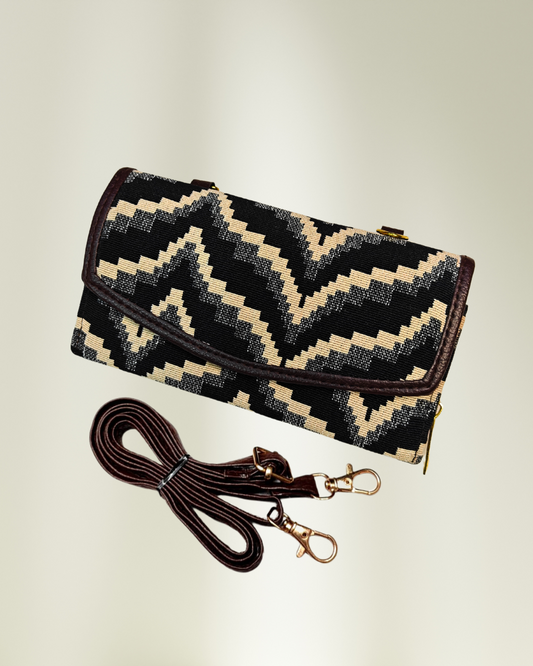 Stylish and Compact Jacquard Sling Wallet - Monocrome Weave