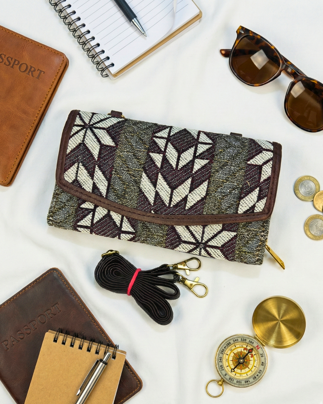 Stylish and Compact Jacquard Sling Wallet - Grey Weave