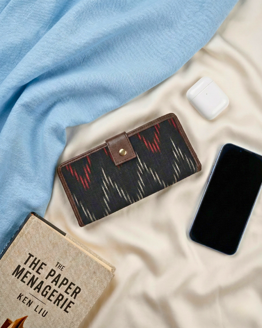 Ikkat Fusion Flap Wallet - Black Ikkat Weave - Surovi Bags