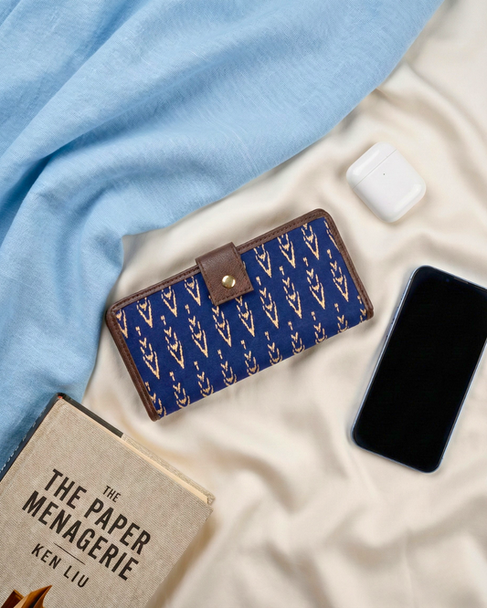 Ikkat Fusion Flap Wallet - Blue - Surovi Bags