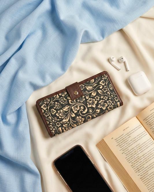 Ikkat Fusion Flap Wallet - Kalamkari - Surovi Bags