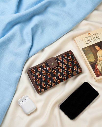 Ikkat Fusion Flap Wallet - Ajrak Butti - Surovi Bags