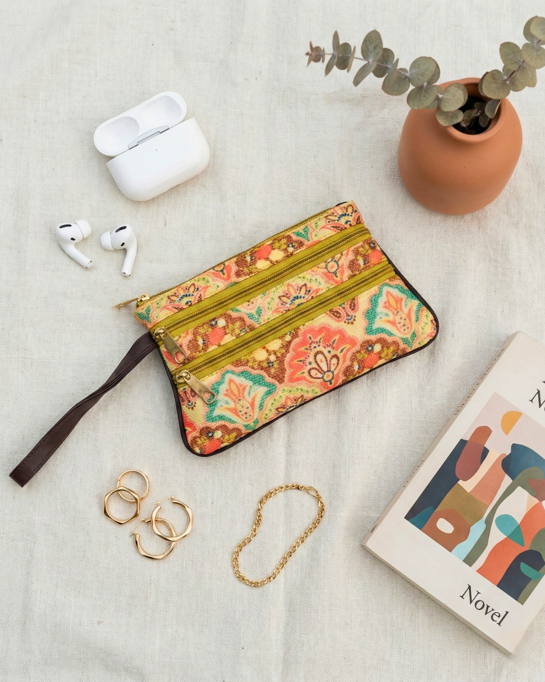 Multi Zipper Mobile Pouch For Women - Mughal Motfi