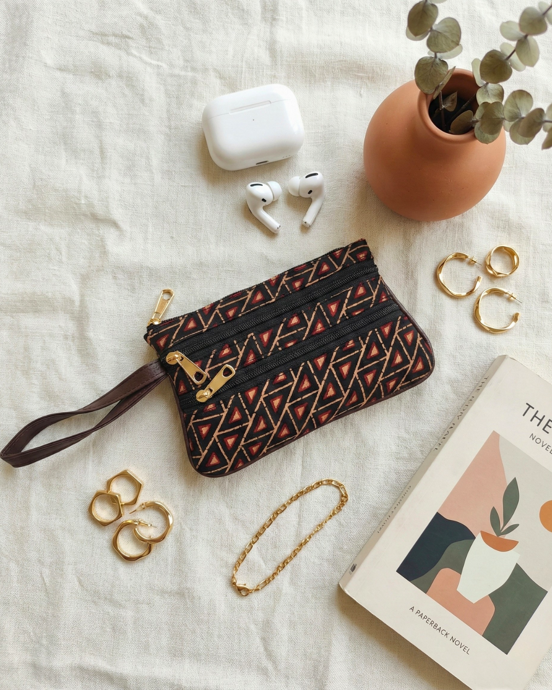 Multi Zipper Mobile Pouch For Women - Black Worli