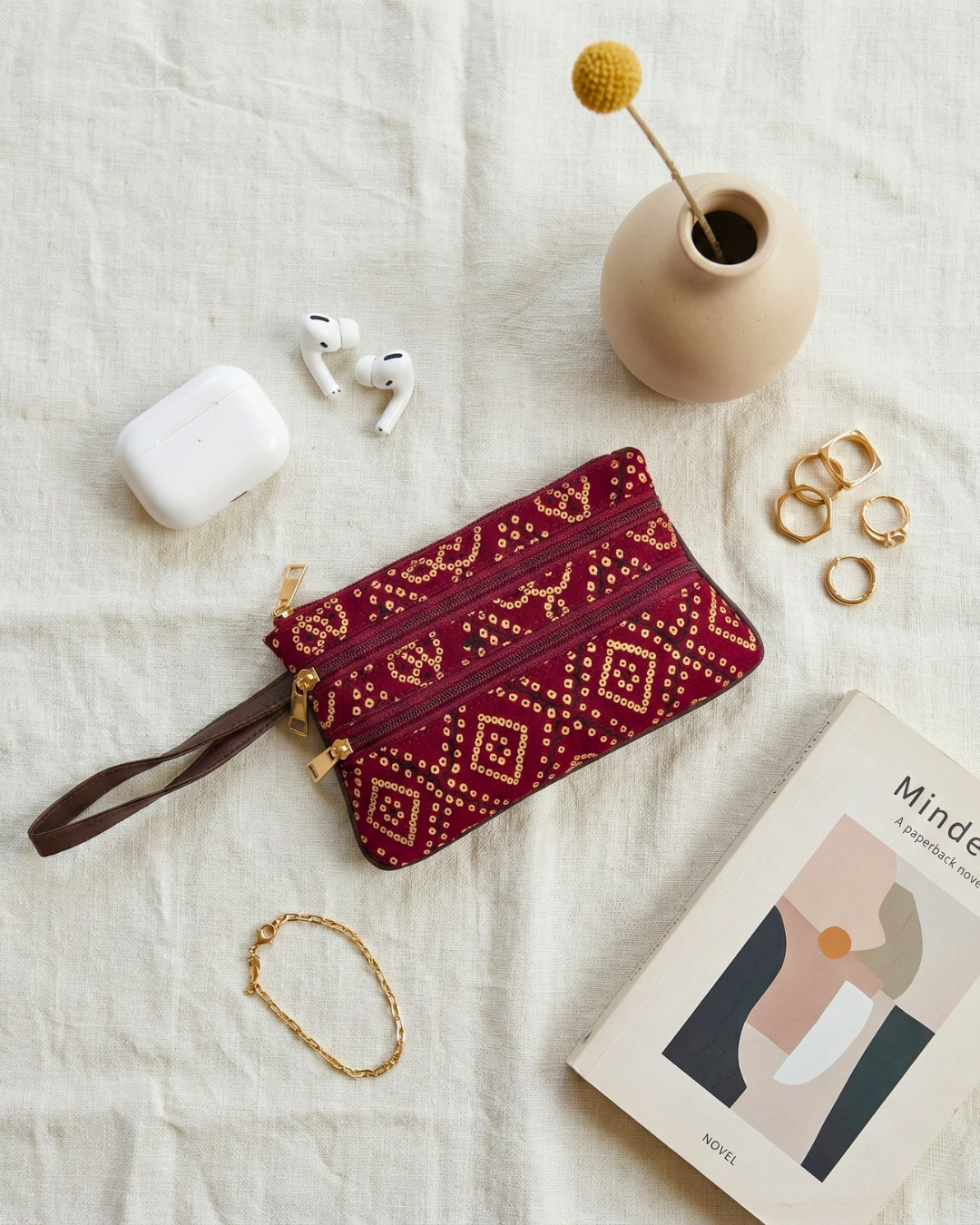 Multi Zipper Mobile Pouch For Women - Red Bandejh