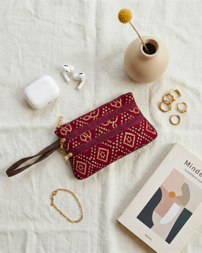 Multi Zipper Mobile Pouch For Women - Red Bandejh