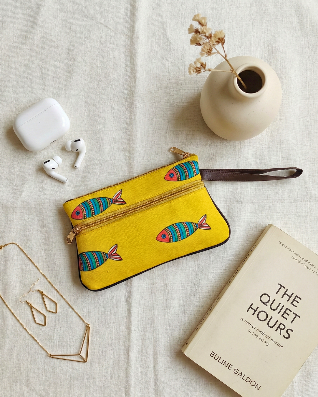 Multi Zipper Mobile Pouch For Women - Yellow