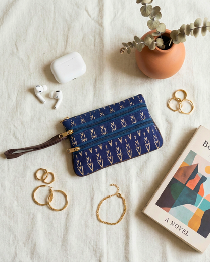 Multi Zipper Mobile Pouch For Women - Dark Blue