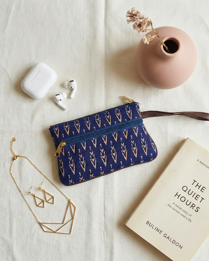 Multi Zipper Mobile Pouch For Women - Dark Blue