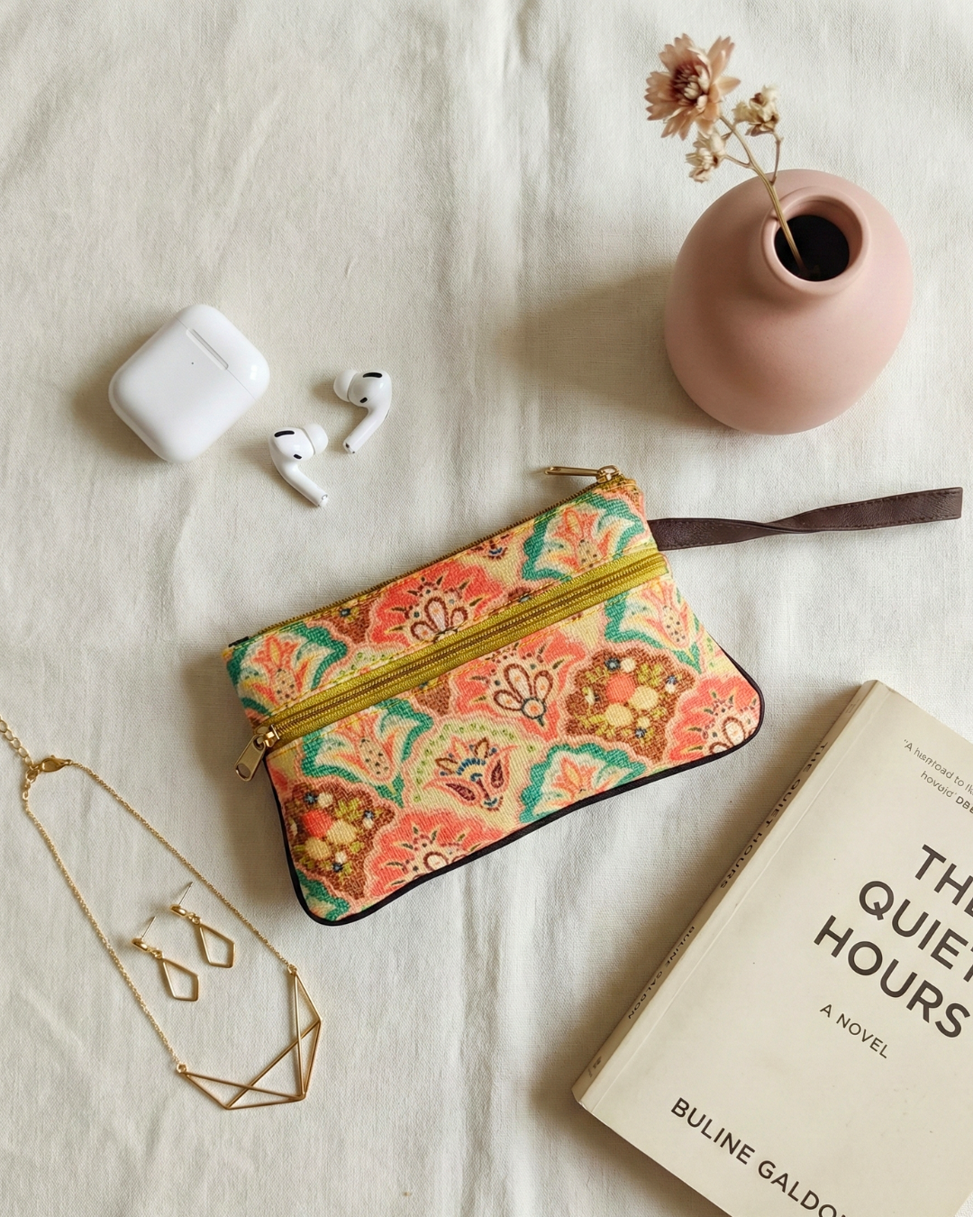 Multi Zipper Mobile Pouch For Women - Mughal Motfi