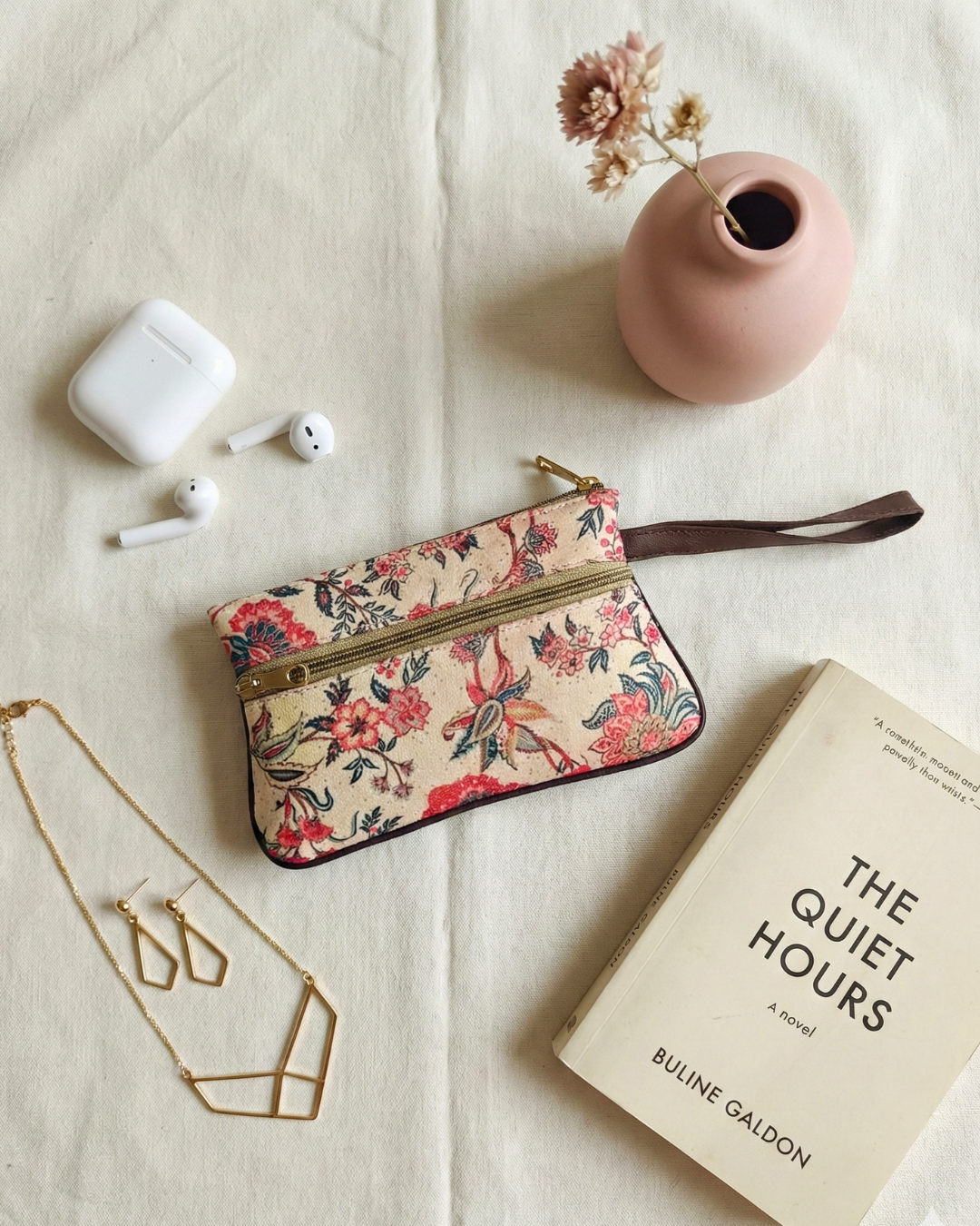 Multi Zipper Mobile Pouch For Women - Beige