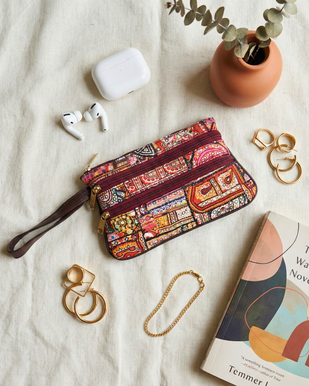 Multi Zipper Mobile Pouch For Women - Multi Color Collage