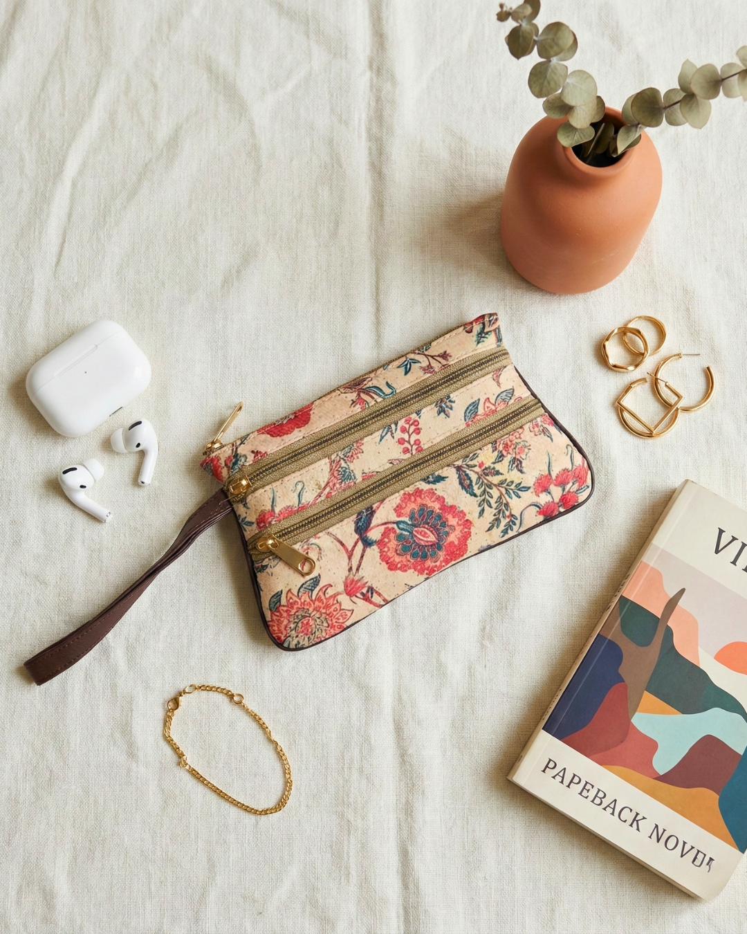 Multi Zipper Mobile Pouch For Women - Beige