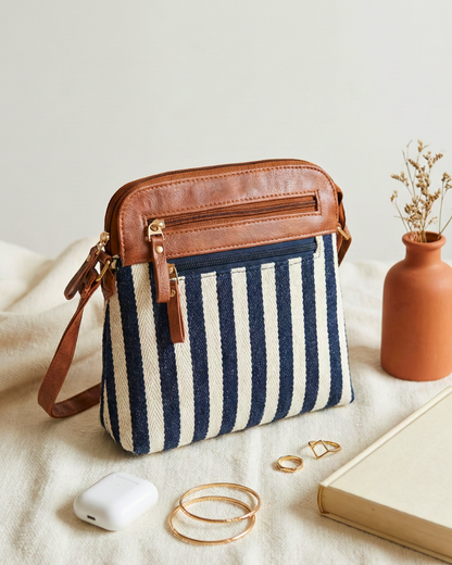 Jacquard Multi-zipper Sling Bag For Women - Monocrome Weave