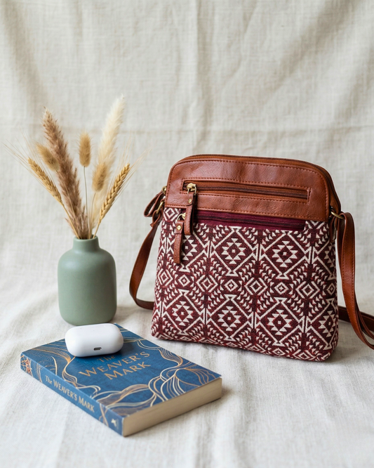 Jacquard Multi-zipper Sling Bag For Women - Red