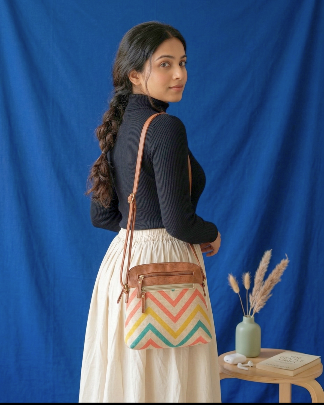 Jute Multi-zipper Sling Bag For Women - Wave - Surovi Bags