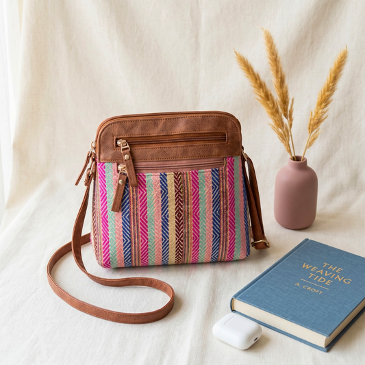 Jacquard Multi-zipper Sling Bag For Women - Multicolor - Surovi Bags