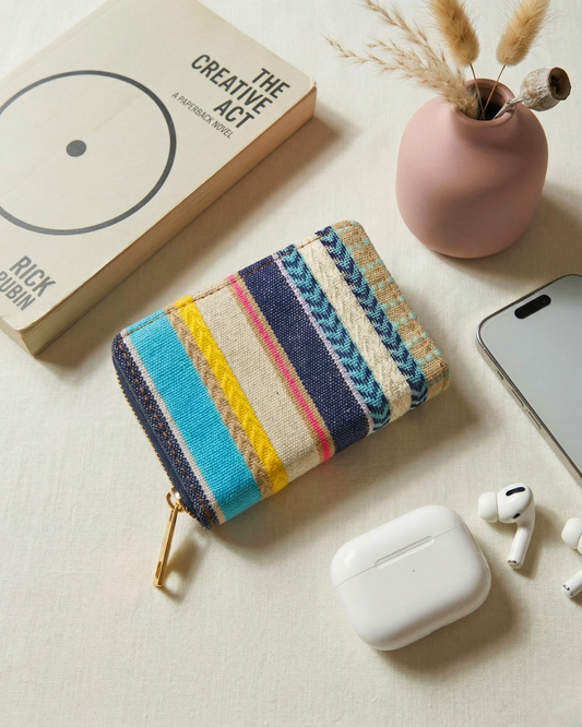 Jacquard Foldable Pocket Wallet For Women - Rainbow Weave - Surovi Bags