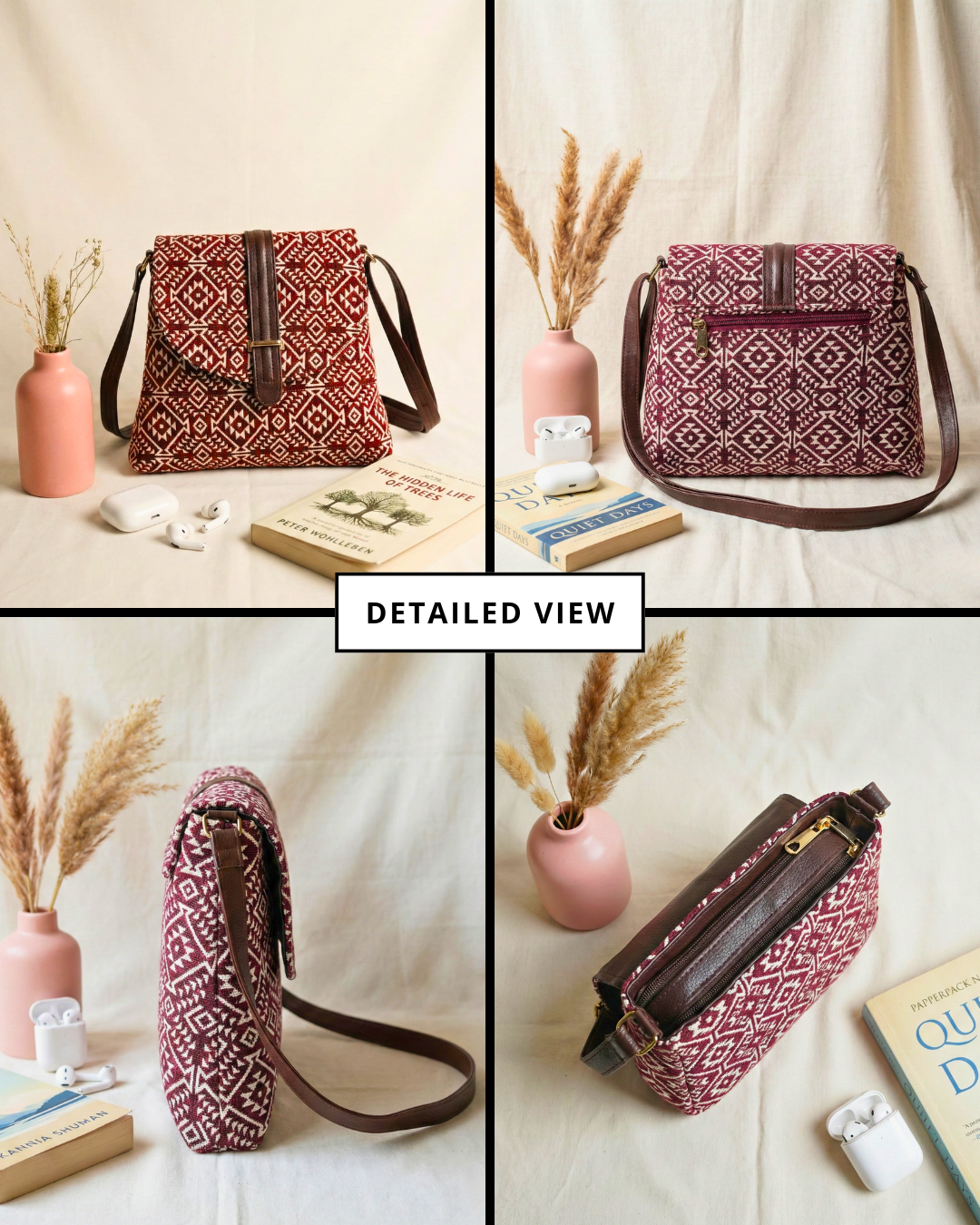 Jacquard Flap Sling Bag 2.0 - Black Weave - Surovi Bags