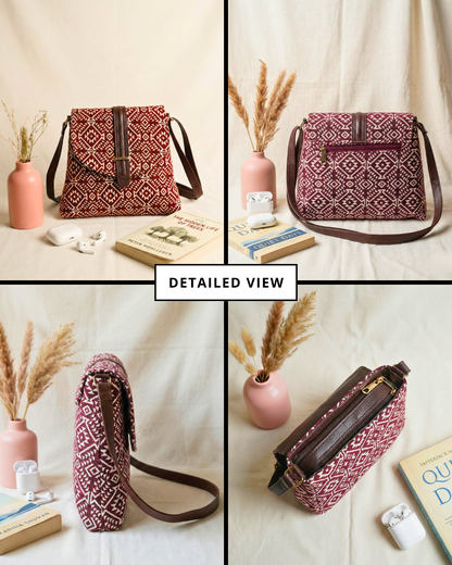 Jacquard Flap Sling Bag 2.0 - Black Weave - Surovi Bags