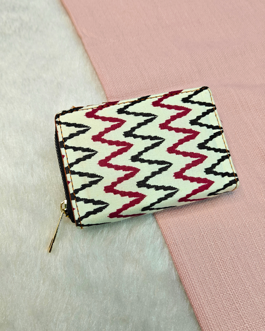 Foldable Pocket Wallet For Women - White Ikkat Weave
