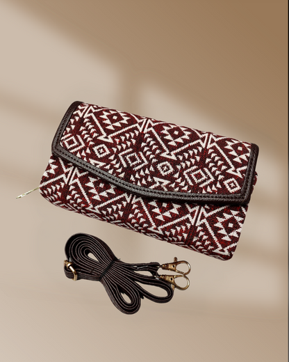 Stylish and Compact Jacquard Sling Wallet - Red Weave