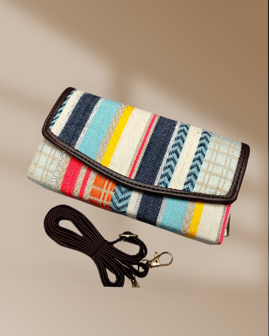 Stylish and Compact Jacquard Sling Wallet - Rainbow Weave