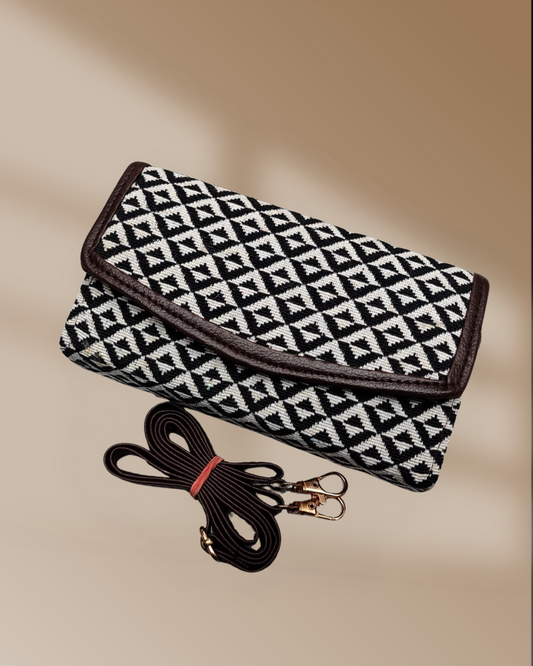 Stylish and Compact Jacquard Sling Wallet - Monocrome Weave