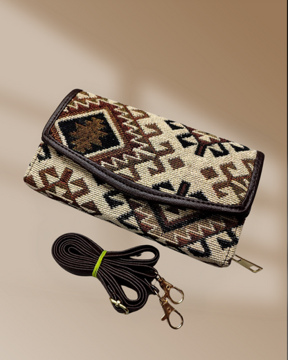 Stylish and Compact Jacquard Sling Wallet - Beige Weave